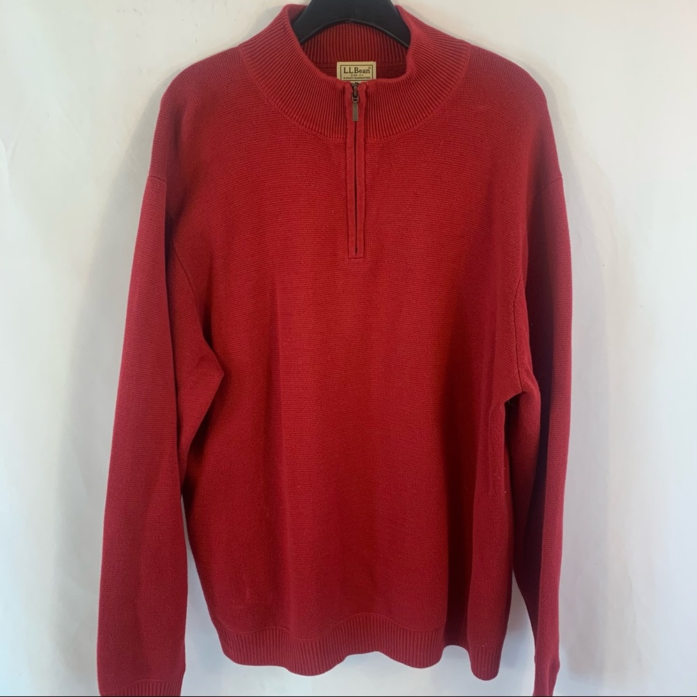 L.L. Bean Sweater Pima Cotton 1/4 Zip Red Men's  XL X-Large 0 FTB2